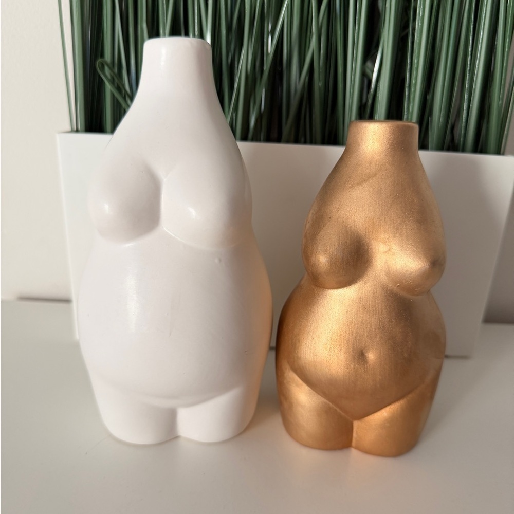 Elegant White and Gold Female Form Sculptures